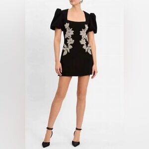 Black Floral Embellished Mini Dress